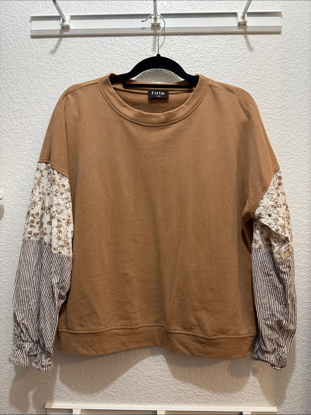Fate Brown Pullover Sweatshirt with Printed Sleeve Panels
